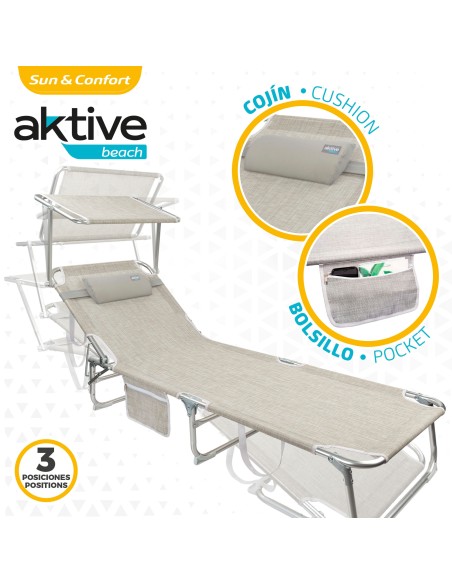 Pack 2 espreguiçadeiras bege + guarda-sol 220 cm multicolorido | Aktive