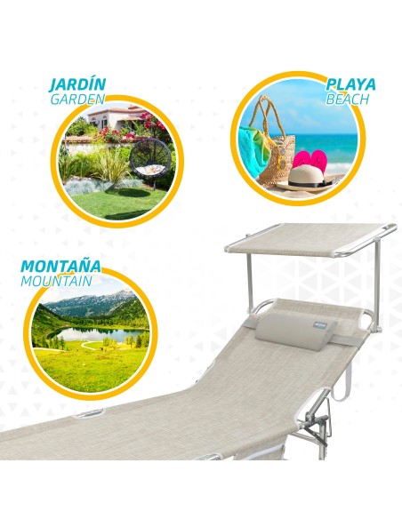 Pack 2 espreguiçadeiras bege + guarda-sol 220 cm multicolorido | Aktive