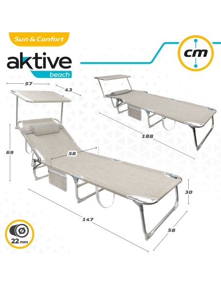 Pack 2 espreguiçadeiras bege + guarda-sol 220 cm multicolorido | Aktive