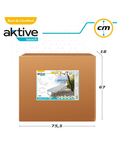 Pack 2 espreguiçadeiras bege + guarda-sol 220 cm multicolorido | Aktive