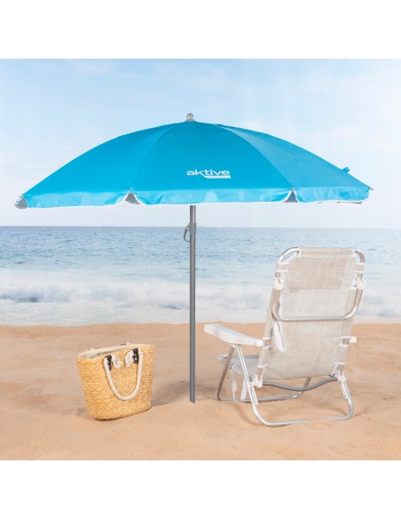 Pack 2 cadeiras fixas anti-capotamento azuis + guarda-sol 180 cm
