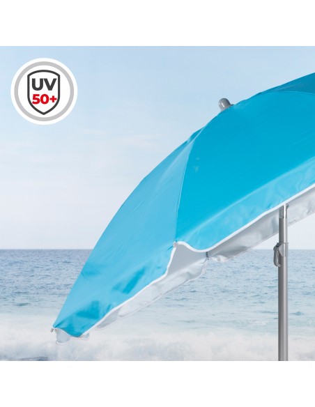 Pack 2 cadeiras fixas anti-capotamento azuis + guarda-sol 180 cm