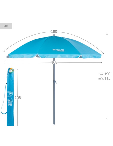 Pack 2 cadeiras fixas anti-capotamento azuis + guarda-sol 180 cm