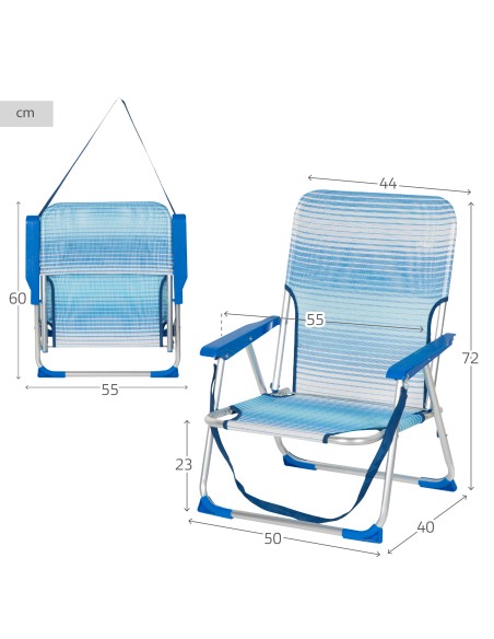 Pack 2 cadeiras fixas anti-capotamento azuis + guarda-sol 180 cm
