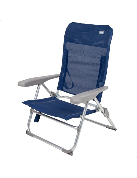 Cadeira de praia dobrável e compacta com múltiplas posições, 47x56x89 cm, azul