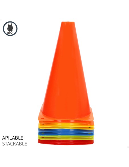 Conjunto de 10 cones de treino multicoloridos, 23 cm, empilháveis e resistentes