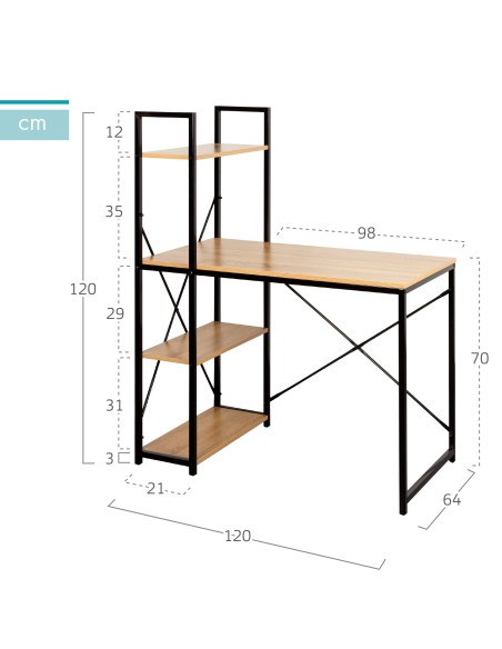 Max Home Secretária com prateleiras em madeira e aço 120x64x120 cm