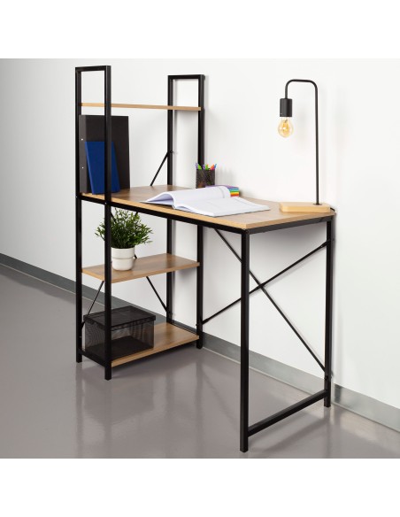 Max Home Secretária com prateleiras em madeira e aço 120x64x120 cm