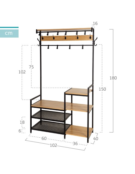 Sapateira Max Home Entrada Madeira e Aço 4 Prateleiras 102x40x180 cm