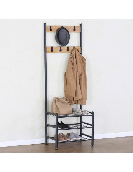 Max Home Sapateira em madeira e aço com 3 prateleiras metálicas 60x40x175 cm