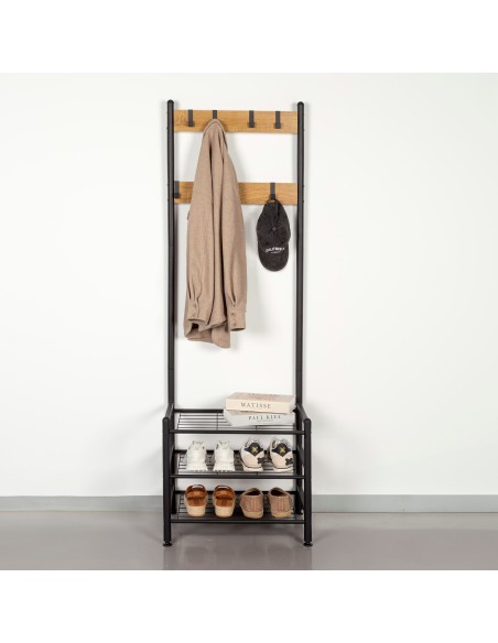 Max Home Sapateira em madeira e aço com 3 prateleiras metálicas 60x40x175 cm