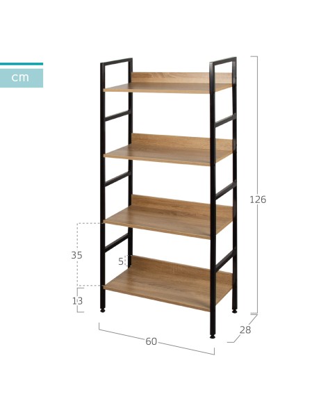 Max Home Prateleira de madeira 4 prateleiras 60x28x126 cm
