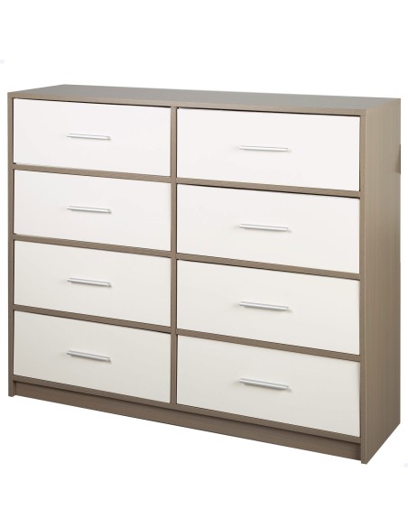 Max Home Cómoda branca e madeira 8 gavetas em tecido 114x30x92 cm