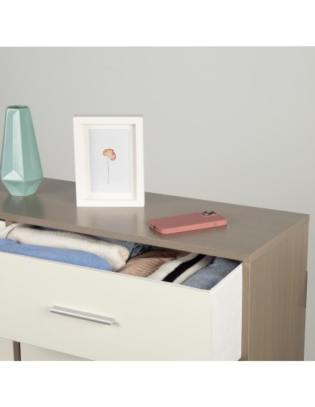 Max Home Cómoda branca e madeira 8 gavetas em tecido 114x30x92 cm