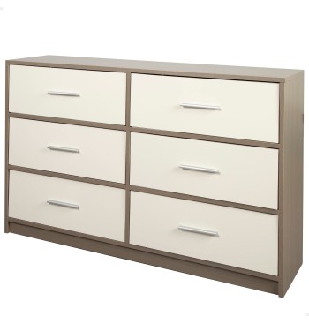 Max Home Cómoda em branco e madeira 6 gavetas em tecido