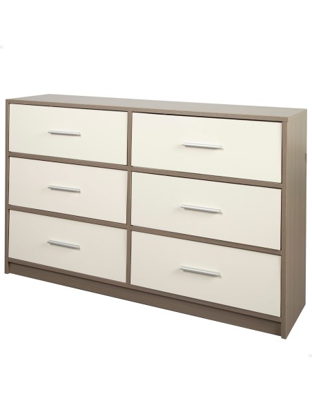 Max Home Cómoda em branco e madeira 6 gavetas em tecido