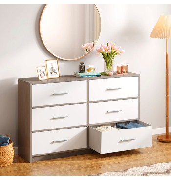 Max Home Cómoda em branco e madeira 6 gavetas em tecido 2