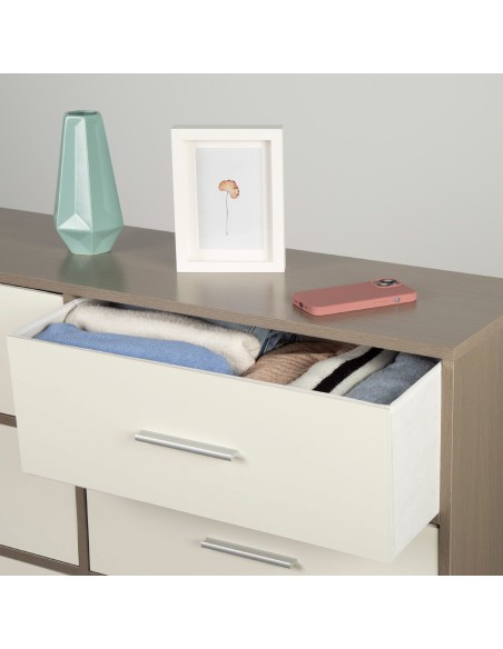 Max Home Cómoda em branco e madeira 6 gavetas em tecido