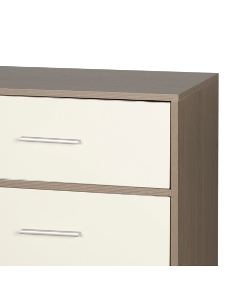 Max Home Cómoda em branco e madeira 6 gavetas em tecido