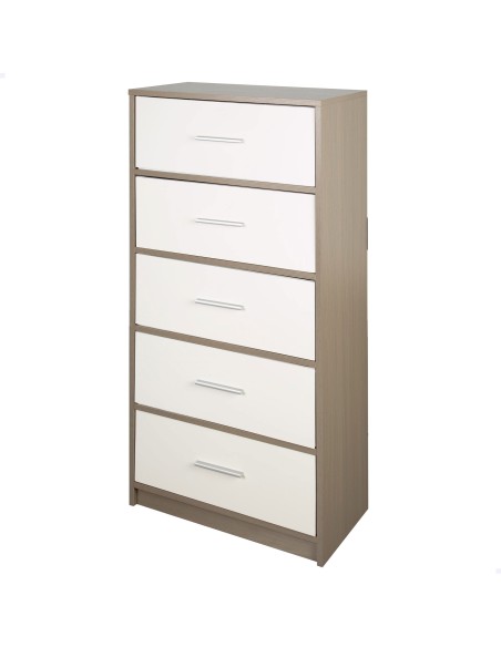 Max Home Cómoda branca e de madeira 5 gavetas em tecido 58x30x112 cm