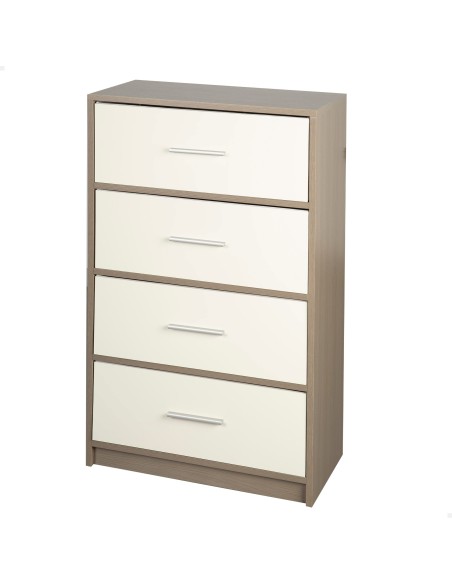 Max Home Cómoda branca e em madeira 4 gavetas em tecido 58x30x91 cm