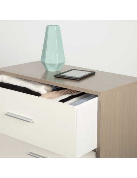 Max Home Cómoda branca e em madeira 4 gavetas em tecido 58x30x91 cm