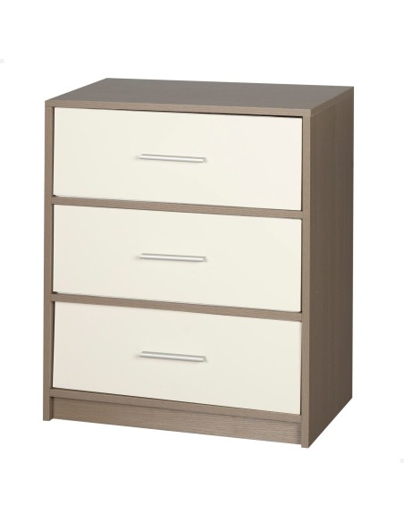 Max Home Mesita de noche blanca y madera 3 cajones de tela 58x30x70 cm