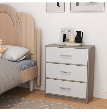 Max Home Mesita de noche blanca y madera 3 cajones de... 2
