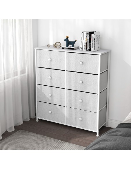 Max Home Cómoda branca 8 gavetas em tecido 80x30x81 cm