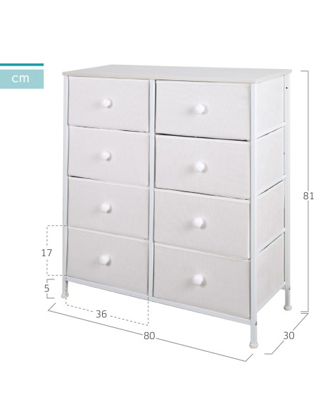 Max Home Cómoda branca 8 gavetas em tecido 80x30x81 cm