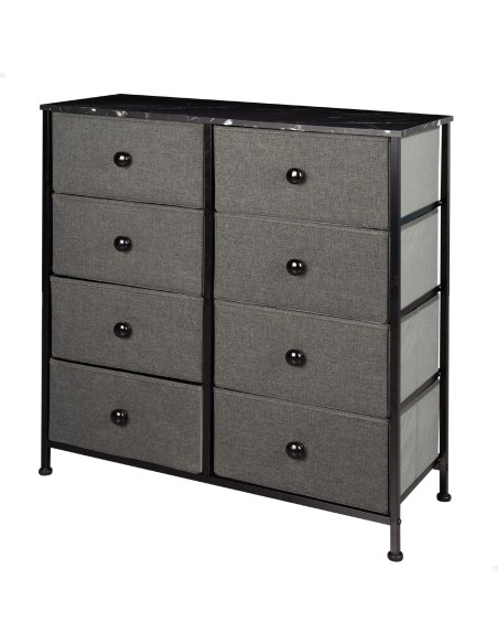 Max Home Cómoda com efeito mármore preto 8 gavetas em tecido 80x30x81 cm