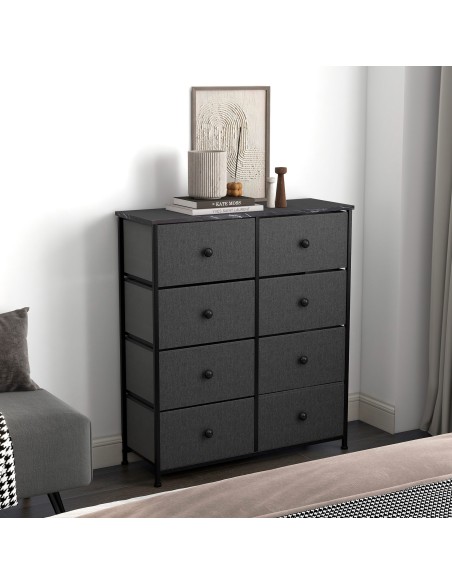 Max Home Cómoda com efeito mármore preto 8 gavetas em tecido 80x30x81 cm