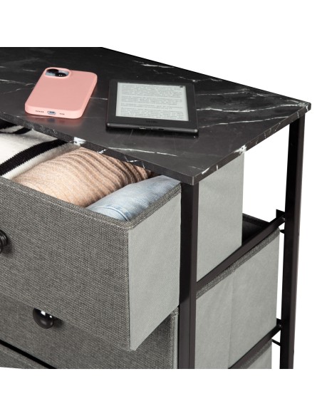 Max Home Cómoda com efeito mármore preto 8 gavetas em tecido 80x30x81 cm