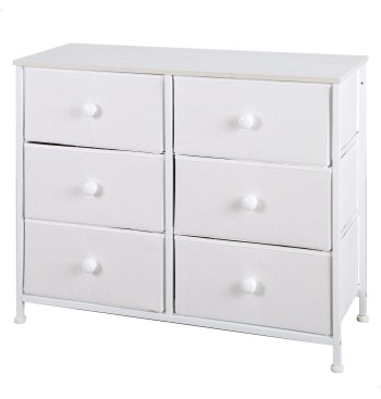 Max Home Cómoda branca 6 gavetas em tecido 80x30x62 cm