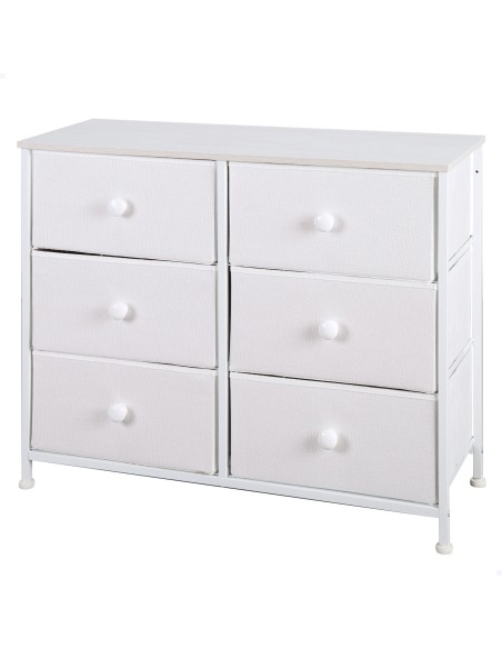 Max Home Cómoda branca 6 gavetas em tecido 80x30x62 cm