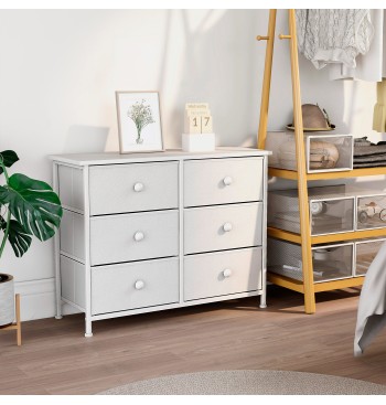 Max Home Cómoda branca 6 gavetas em tecido 80x30x62 cm 2