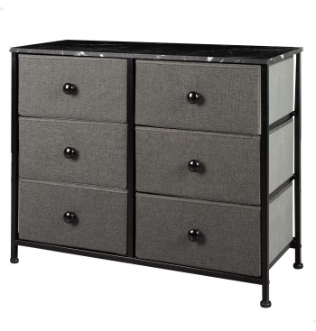 Max Home Cómoda de efeito mármore preto 6 gavetas em...