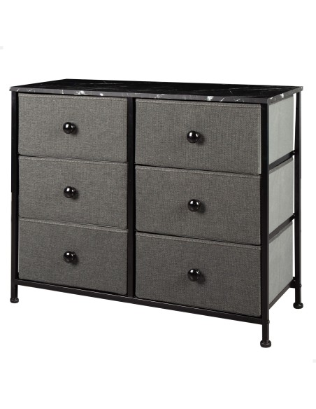 Max Home Cómoda de efeito mármore preto 6 gavetas em tecido 80x30x62 cm