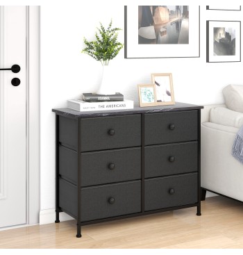 Max Home Cómoda de efeito mármore preto 6 gavetas em... 2