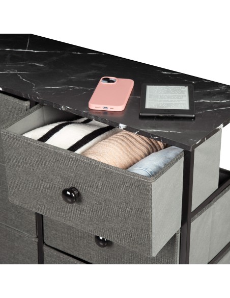 Max Home Cómoda de efeito mármore preto 6 gavetas em tecido 80x30x62 cm