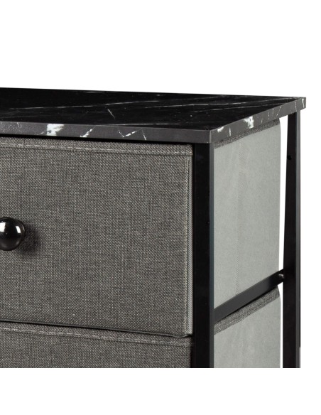 Max Home Cómoda de efeito mármore preto 6 gavetas em tecido 80x30x62 cm