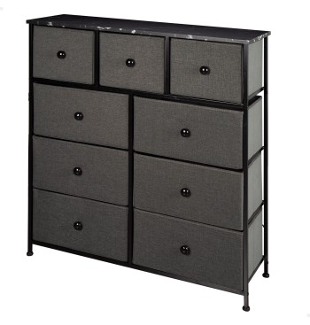 Max Home Cómoda efeito mármore preto 9 gavetas em tecido...