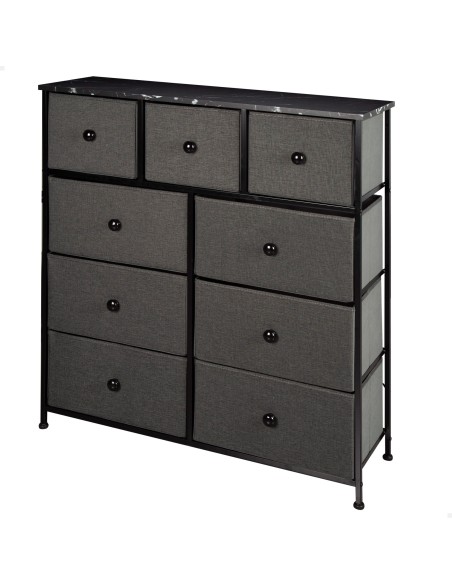 Max Home Cómoda efeito mármore preto 9 gavetas em tecido 100x30x100 cm