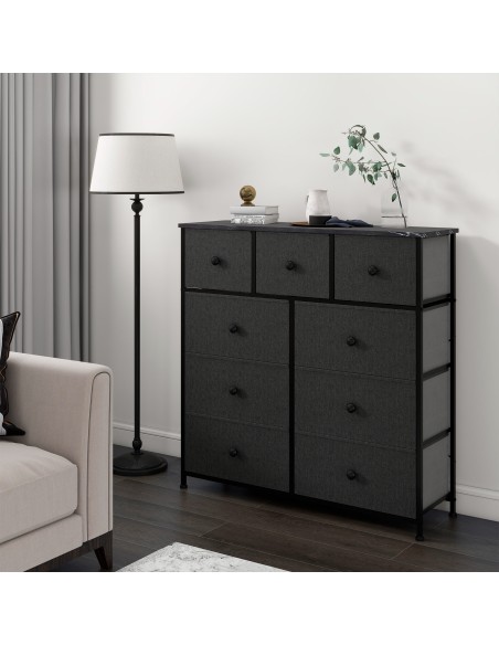 Max Home Cómoda efeito mármore preto 9 gavetas em tecido 100x30x100 cm