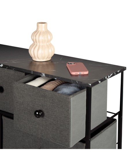 Max Home Cómoda efeito mármore preto 9 gavetas em tecido 100x30x100 cm
