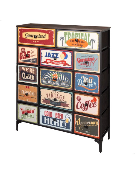Max Home Vintage Cómoda de 14 gavetas em tecido com design retro
