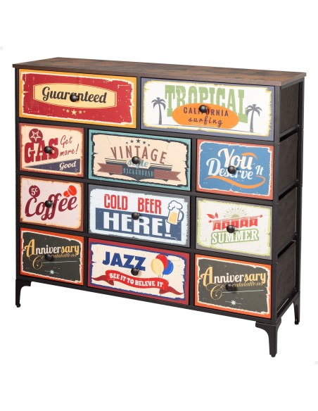 Max Home Cómoda vintage de 11 gavetas design retro tecido 103x30x98 cm