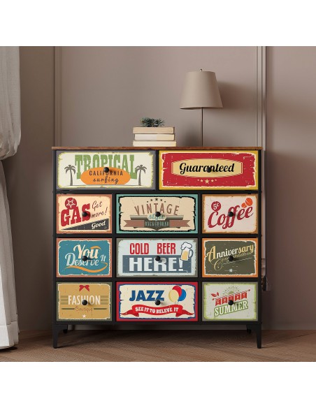 Max Home Cómoda vintage de 11 gavetas design retro tecido 103x30x98 cm