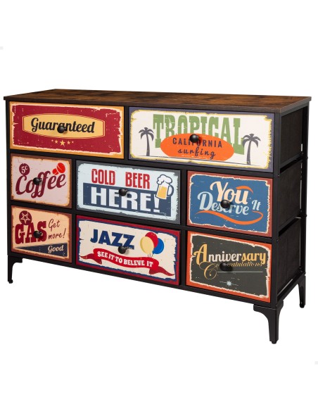 Max Home Cómoda vintage 8 gavetas design retro tecido 103x30x77 cm