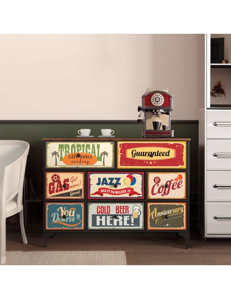 Max Home Cómoda vintage 8 gavetas design retro tecido 103x30x77 cm